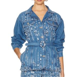 PatBO Hand beaded Rhinestone Denim Jacket